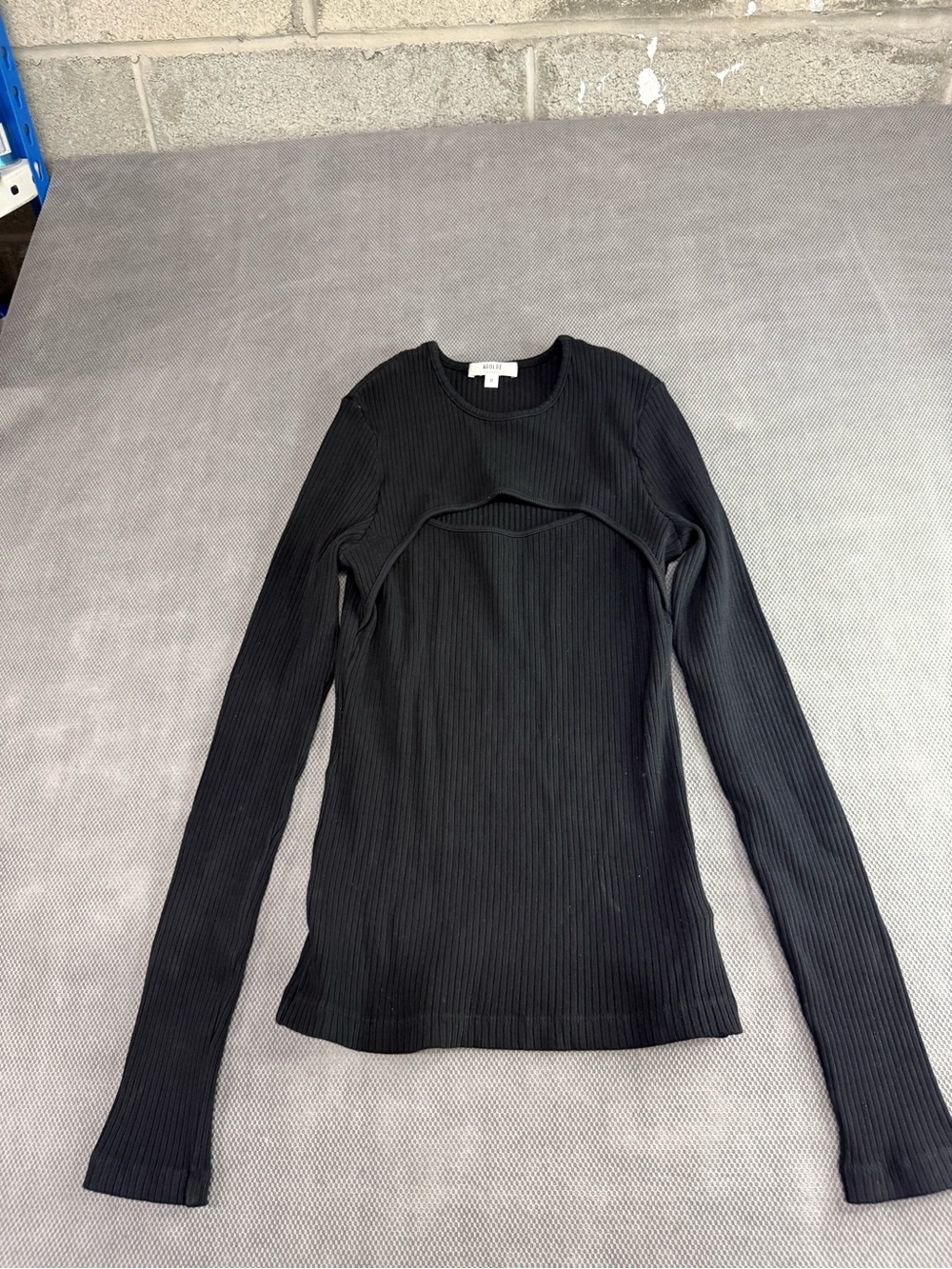 Agolde Black Ribbed Long-Sleeve Top with Front Cutout